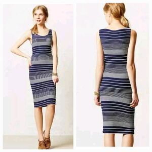 Anthropologie Maeve Edisto Casual Striped Sleeveless Midi Navy White Dress XS